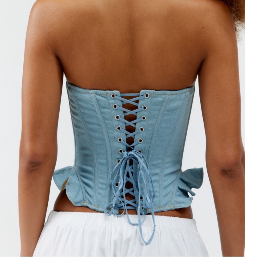 Urban Outfitters Out From Under Billie Denim Ruffle Strapless Corset Size XS